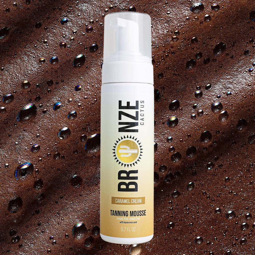Bronze Cactus Caramel Cream Tanning Mousse sample swirl shows smooth coverage