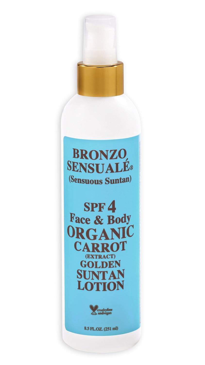 Bronzo Sensuale carrot lotion bottle front showing glow-ready formula