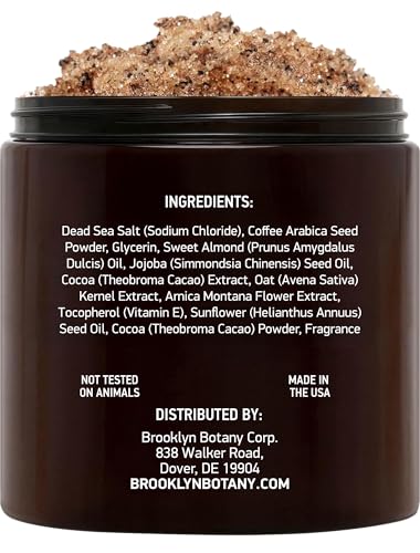 Brooklyn Botany Arabica Coffee Body Scrub application close-up shows gentle exfoliation.