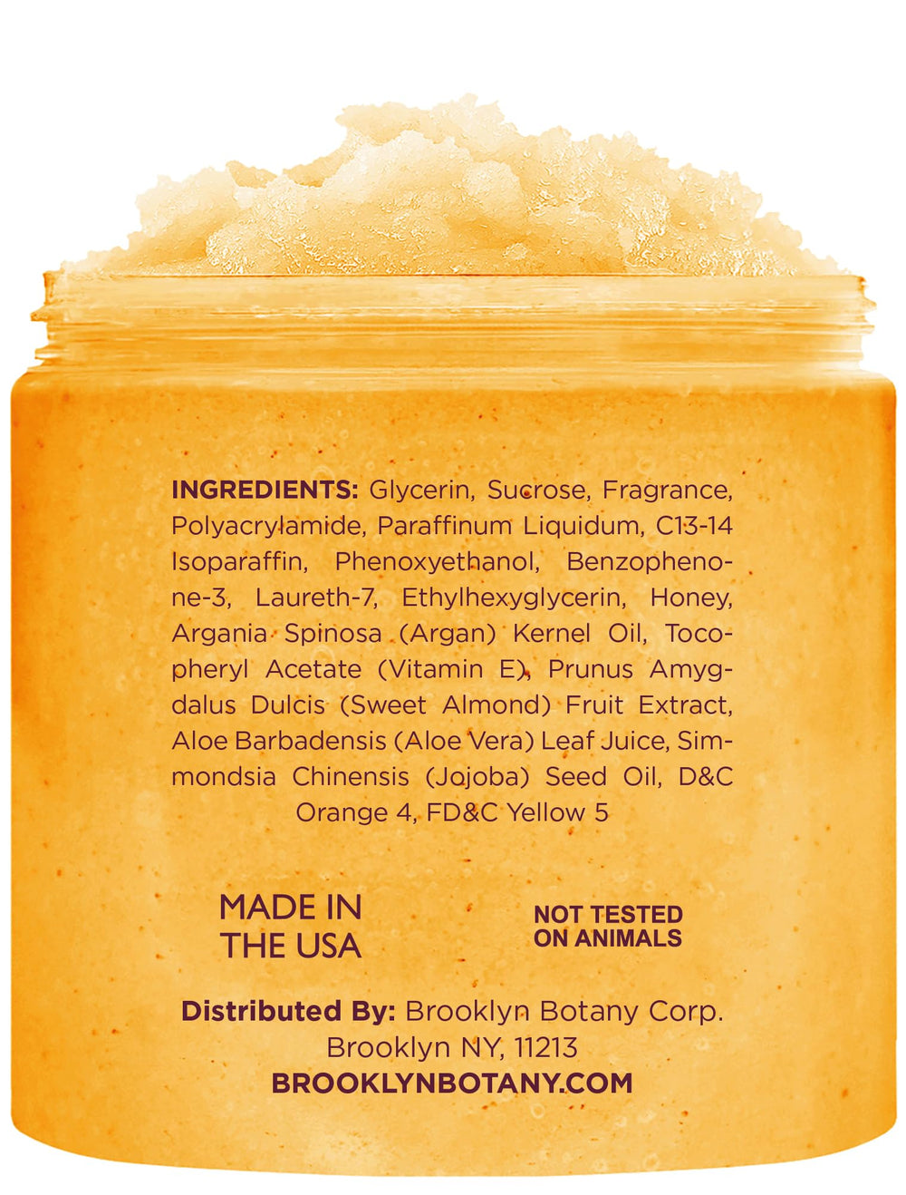 Brooklyn Botany Peach Bellini scrub texture close-up highlights honey richness.