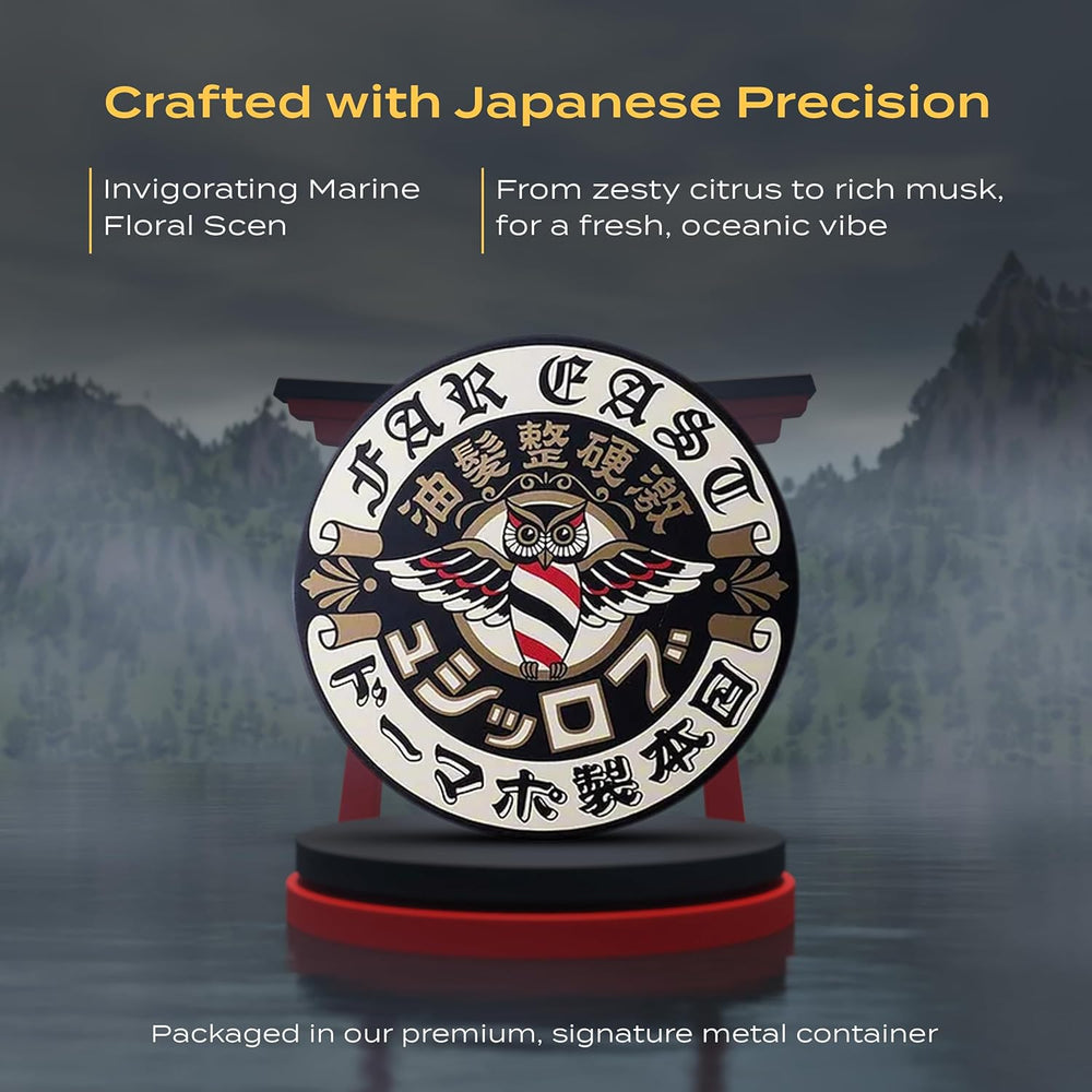 BROSH Far East Hard Pomade packaging box with text highlights product quality
