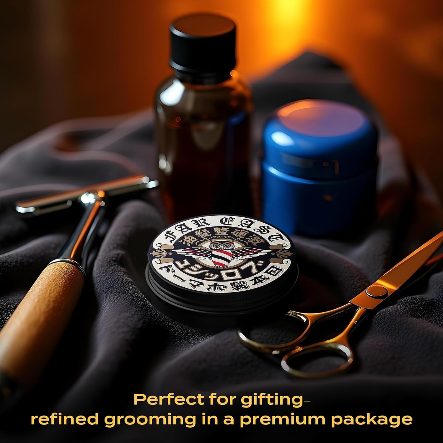 BROSH Far East Hard Pomade under bright light illustrates premium finish and shine