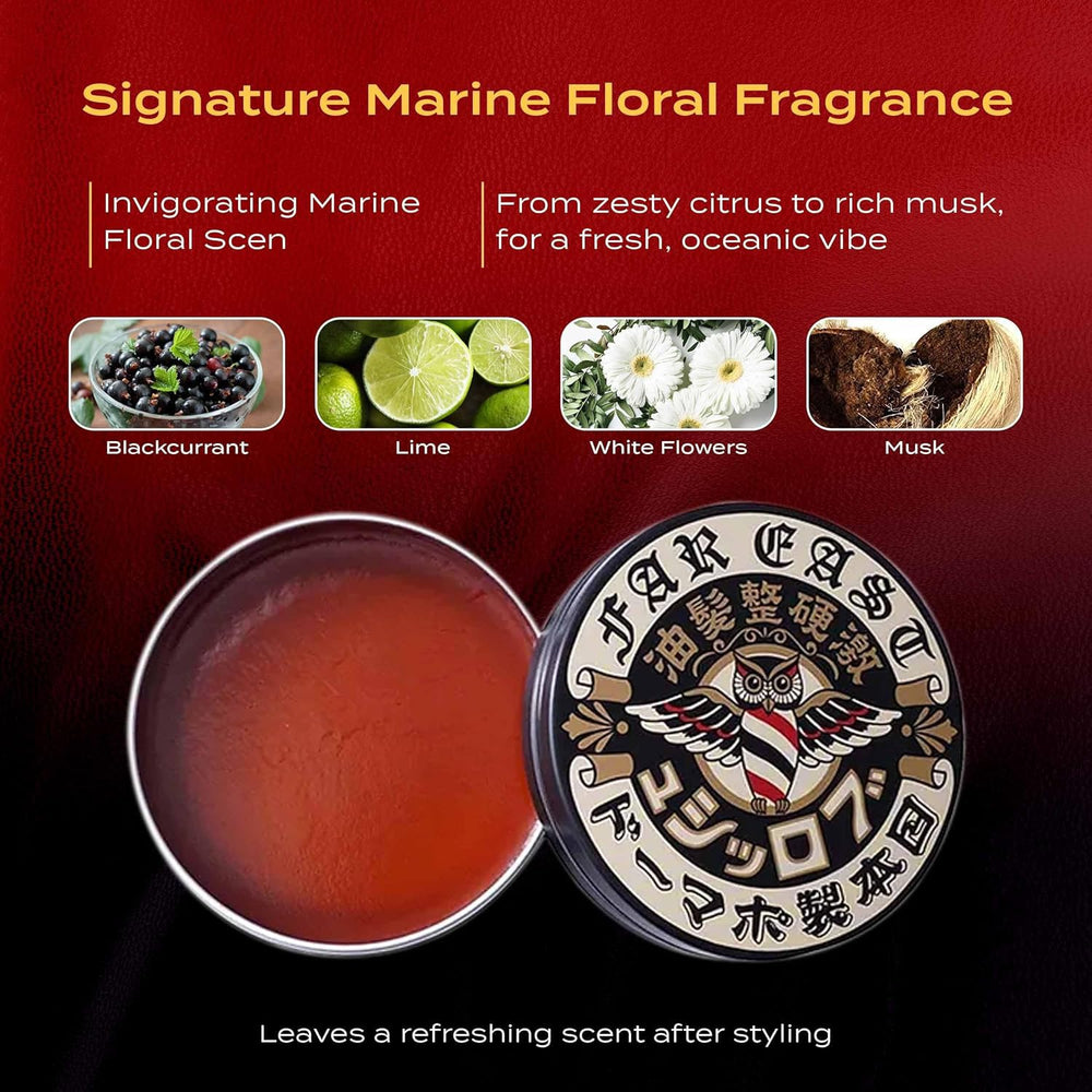 BROSH Far East Hard Pomade fragrance closeup showcases marine floral scent profile