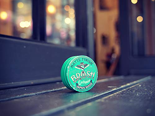BROSH matte finish pomade on shelf with clean packaging.