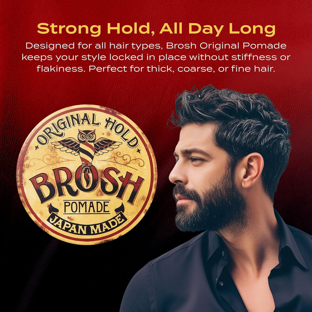 BROSH Pomade with classic shine highlights a polished finish for refined looks.