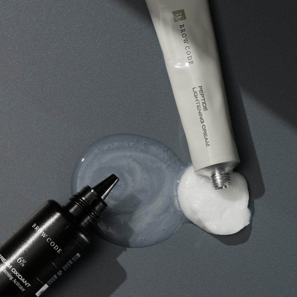 Brow Code mixing dish for even pigment blending during use.
