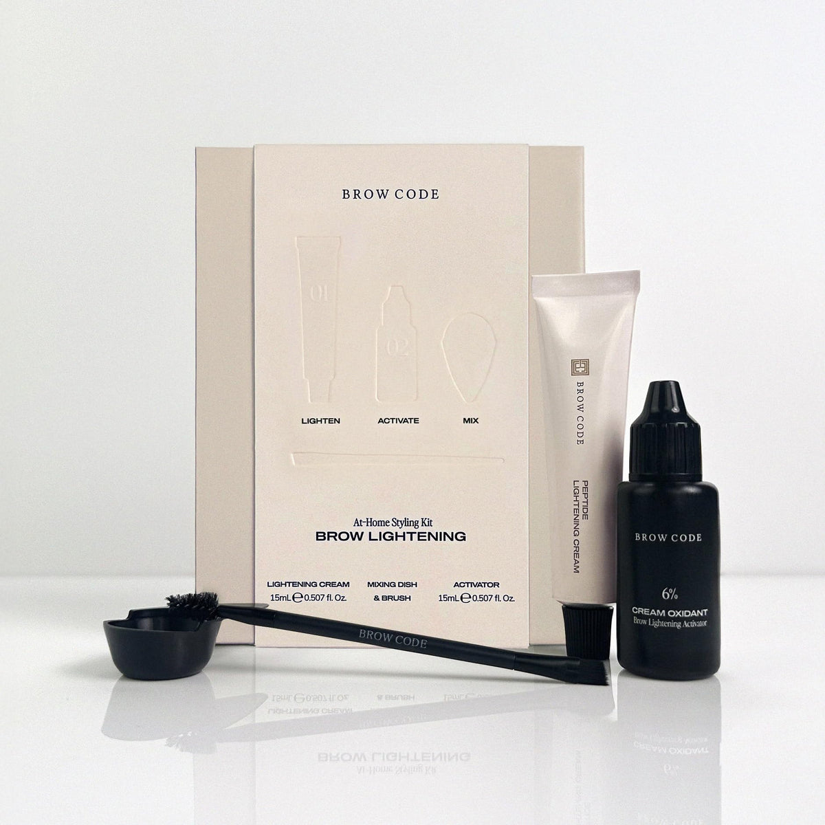 Brow Code peptide lightening cream brightens brows while nourishing each strand.