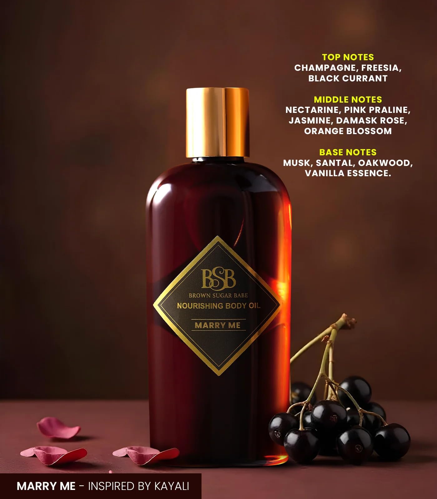 Brown Sugar Babe Marry Me Body Oil packaging showcase with premium design