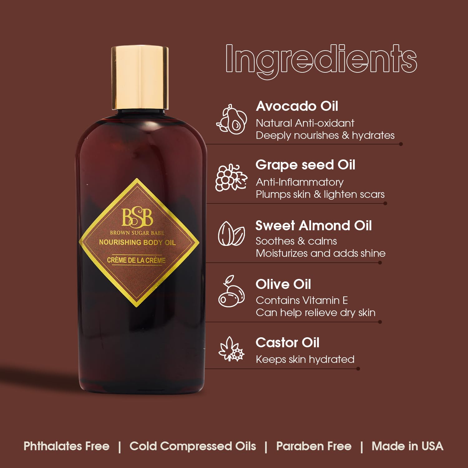 Brown Sugar Babe oil pour demonstrates a lightweight texture for quick absorption.