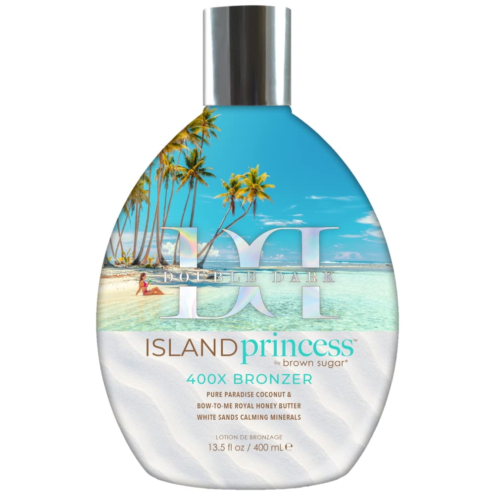 Brown Sugar Island Princess 400X Bronzer bottle for tropical glow and skin conditioning.