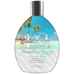 Brown Sugar Island Princess 400X Bronzer bottle for tropical glow and skin conditioning.