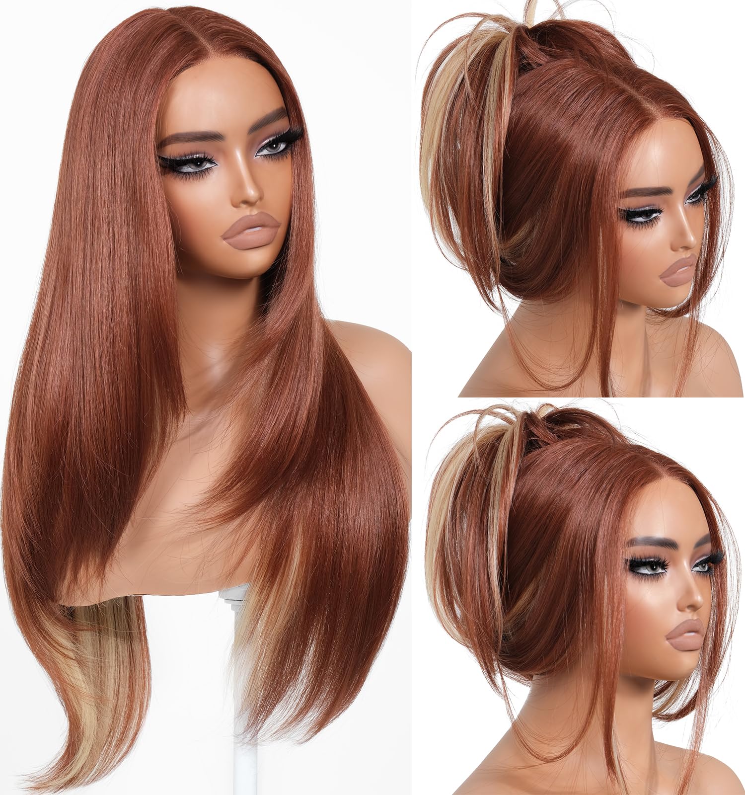 BrownBomb Cooper Blond wear-and-go wig front view demonstrates quick-glueless wear for busy mornings.