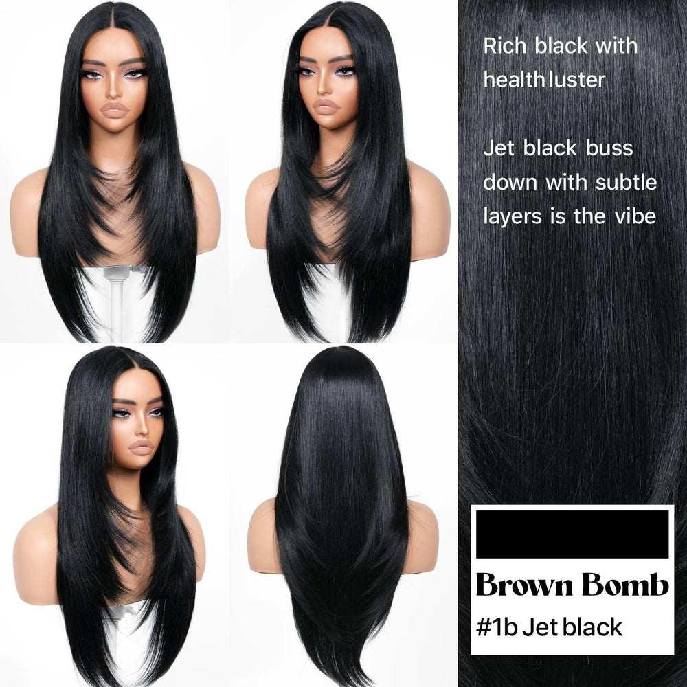 BrownBomb layered straight wig with bangs shows versatile daily styling options