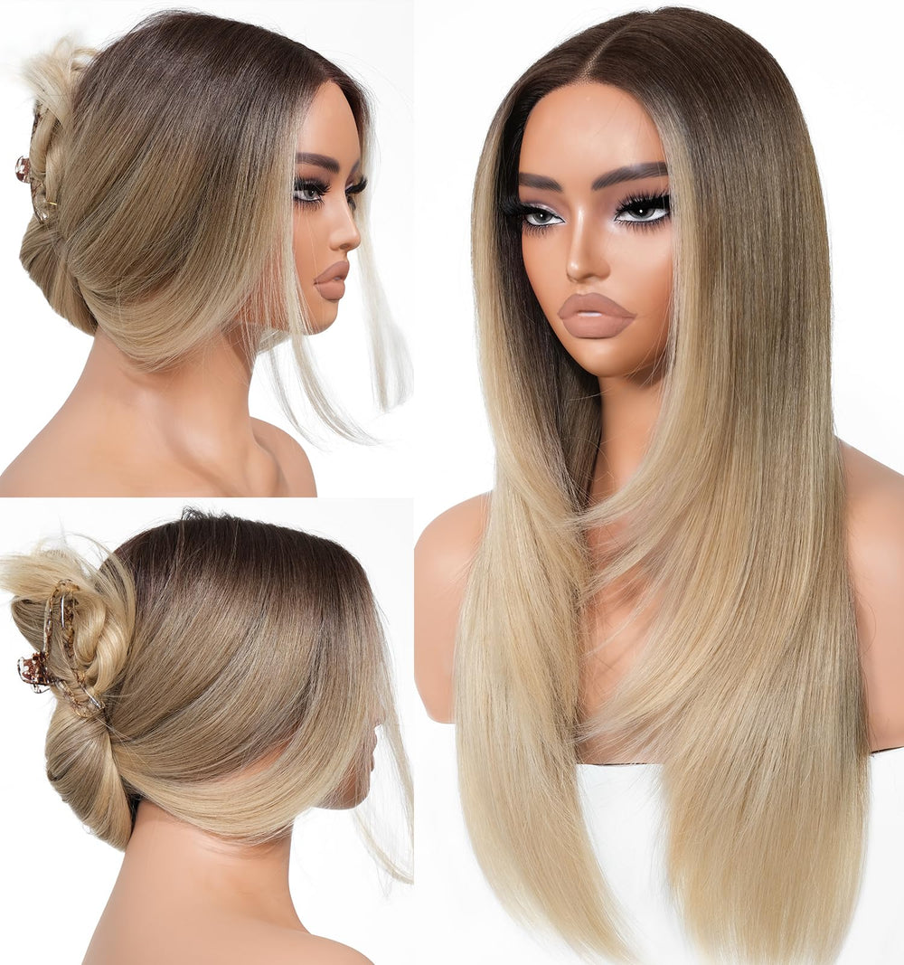 BrownBomb Ombre Blonde Wig front view showcases natural gradient for daily wear and easy styling.