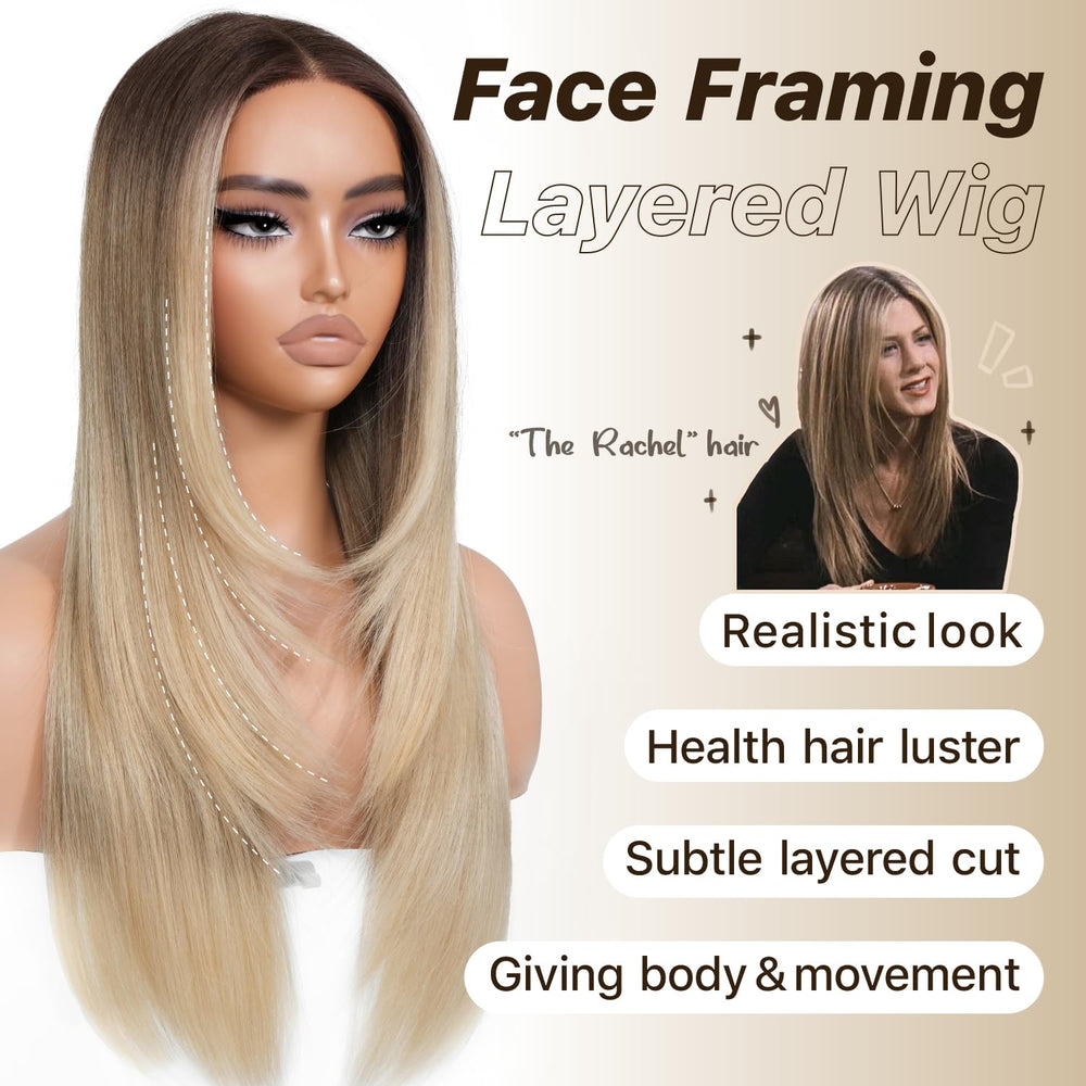 BrownBomb Ombre Blonde Wig side profile highlights seamless lace front for versatile, quick styling.