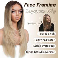 BrownBomb Ombre Blonde Wig side profile highlights seamless lace front for versatile, quick styling.