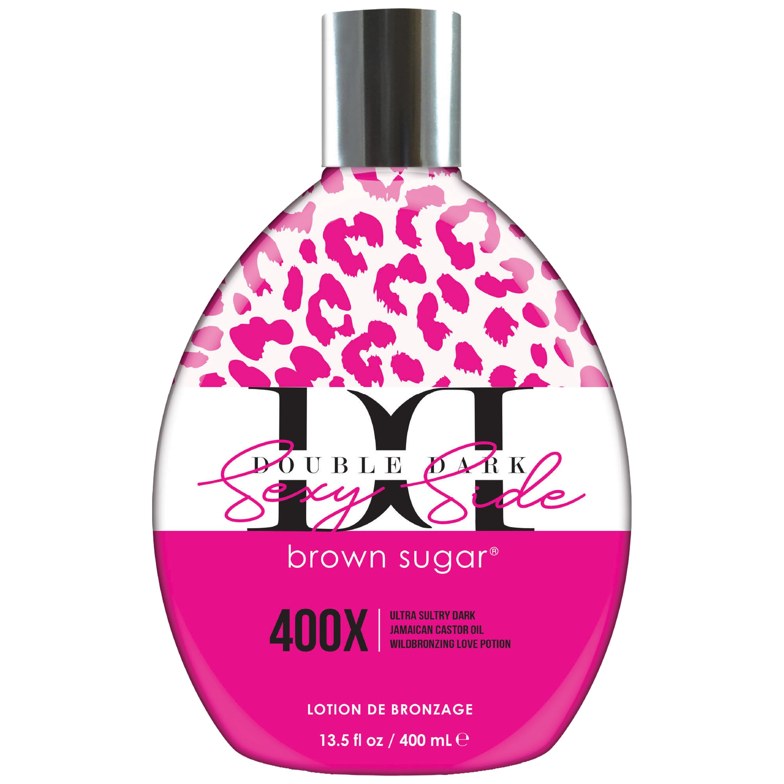 Brown Sugar Double Dark Sexy Side 400X bottle delivers deep bronze color and hydration.