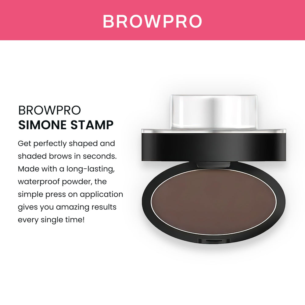 BrowPro Simone Stamp demonstrates arch shape to lift brows and balance features.