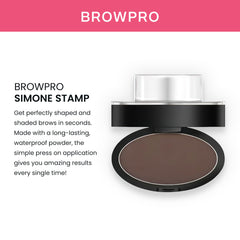 BrowPro Simone Stamp demonstrates arch shape to lift brows and balance features.