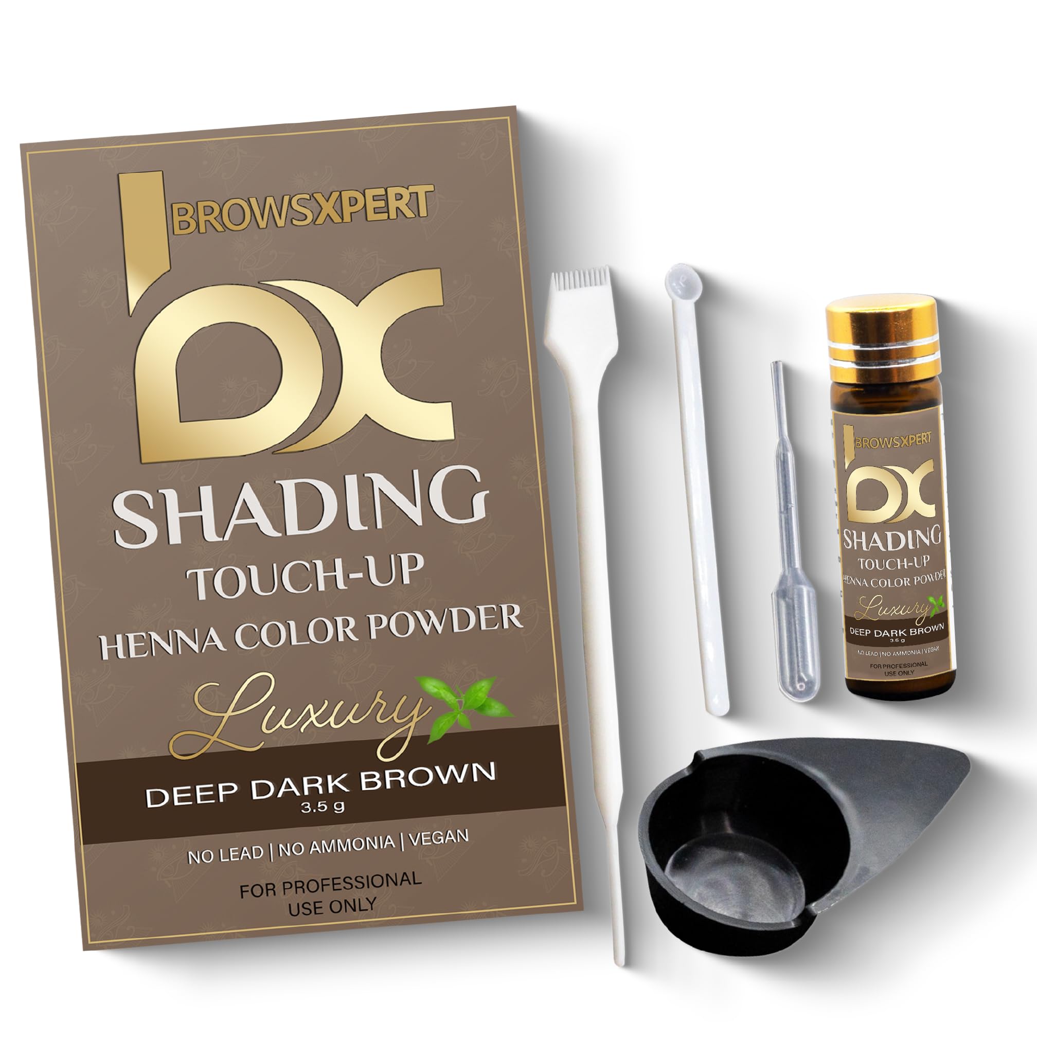 Brows Xpert stir-brush tool enables even color distribution on brows.
