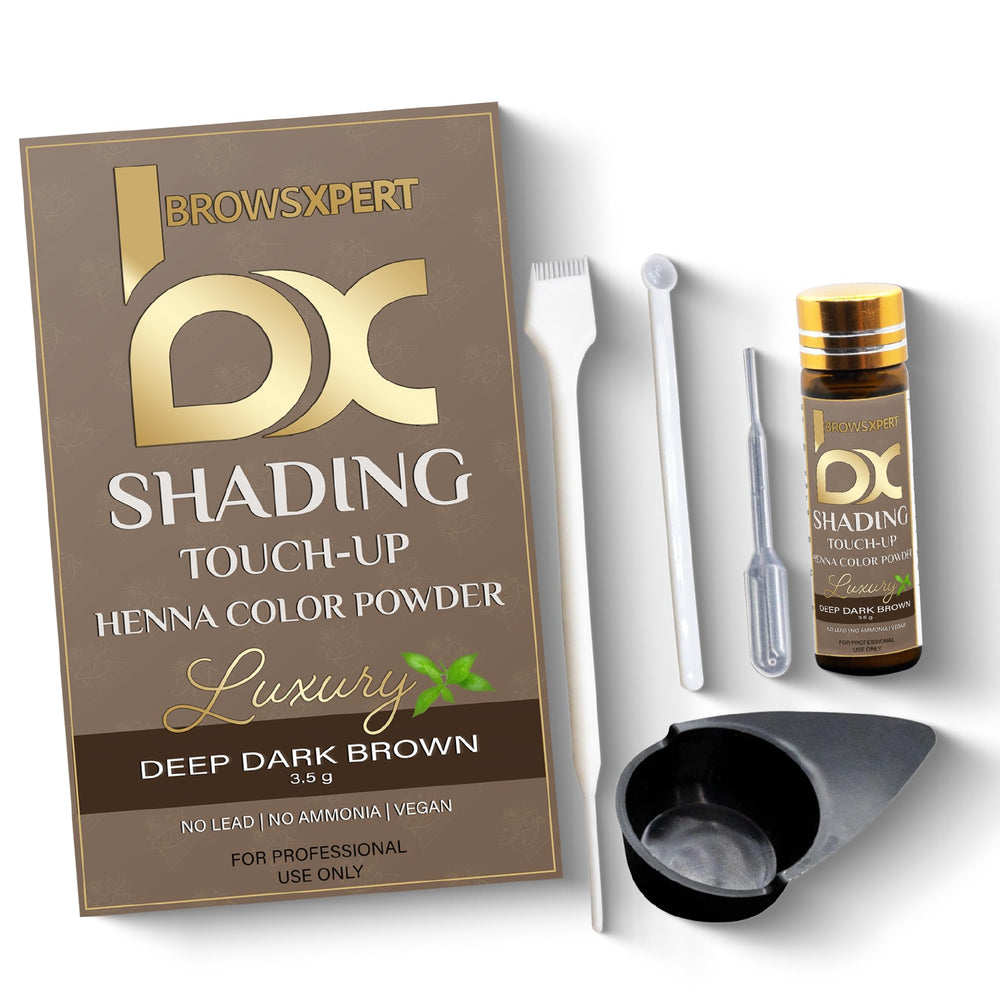 Brows Xpert stir-brush tool enables even color distribution on brows.