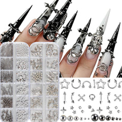 Brtavizvy punk rivet nail art box with 12-grid metal accents for bold designs.