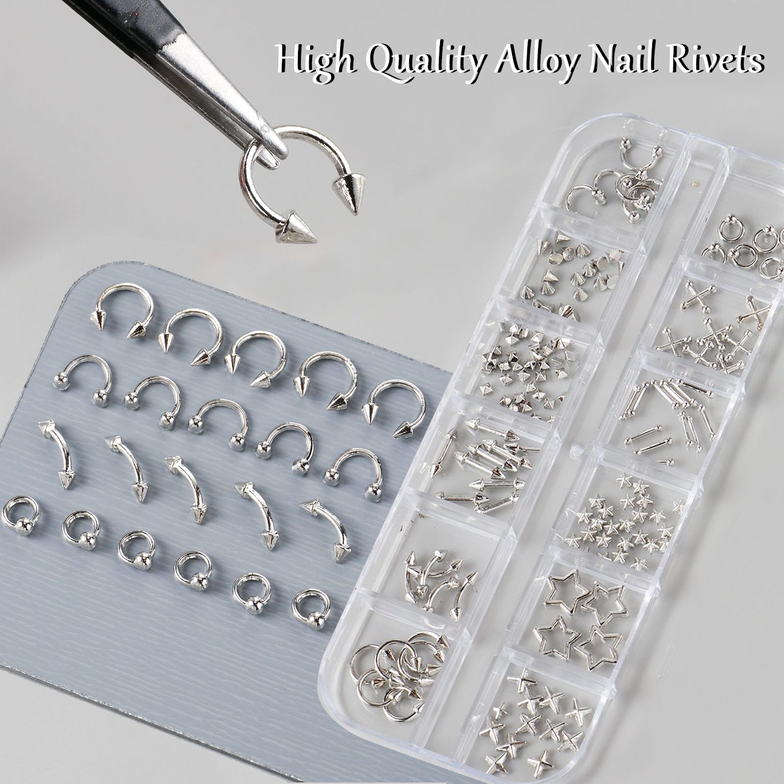 Brtavizvy spike decorations create edgy texture and dimension on nails.