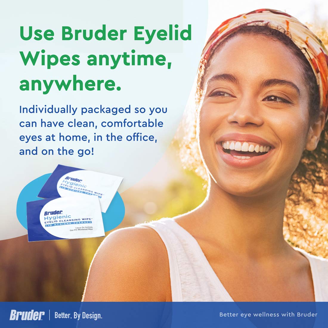 Bruder daily eye care wipes support regular lid and lash cleansing.