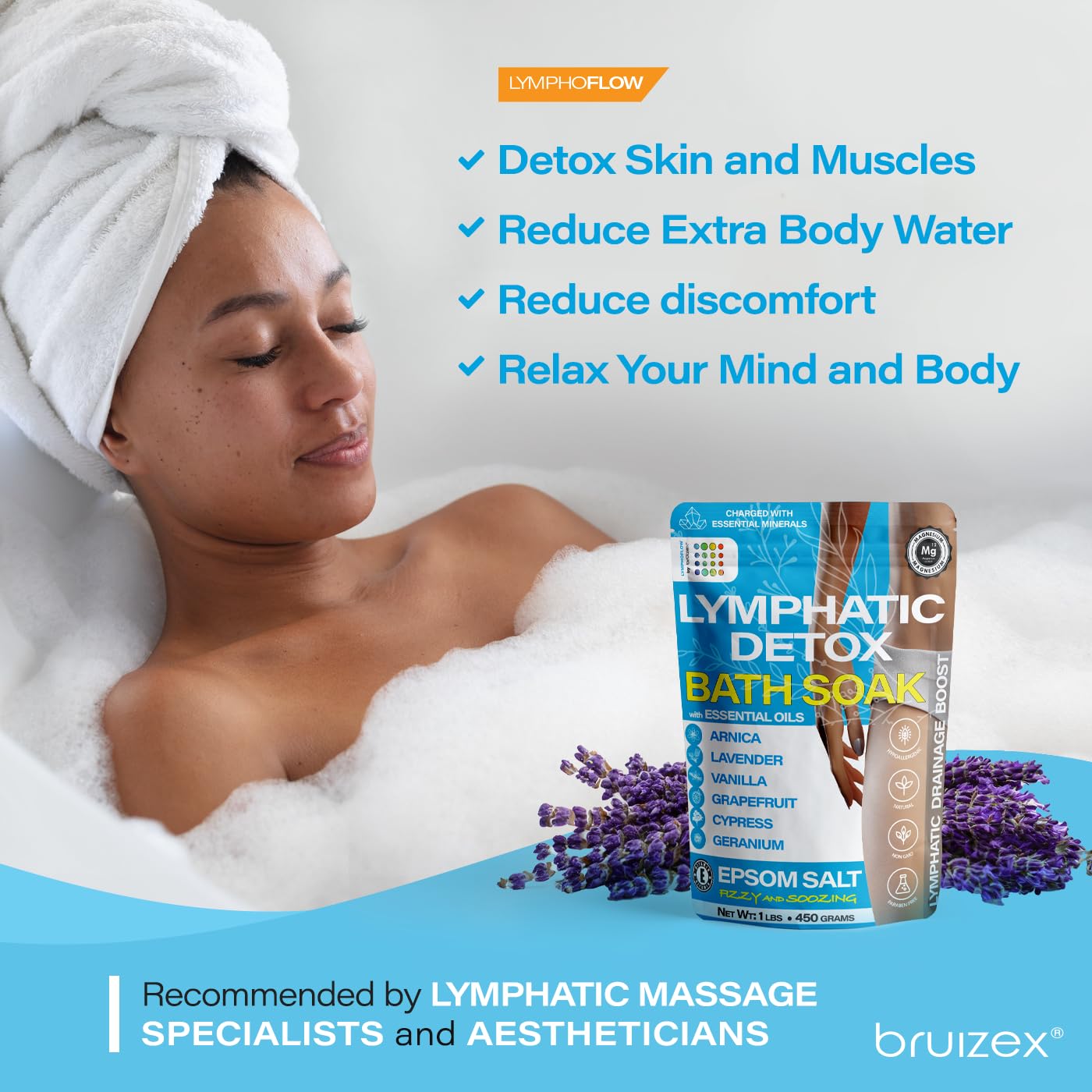 Bruizex Arnica Montana Bath Salts lavender aroma close-up during a bath