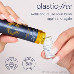 Brush On Block vegan-friendly formula is gentle for sensitive skin during daily use.