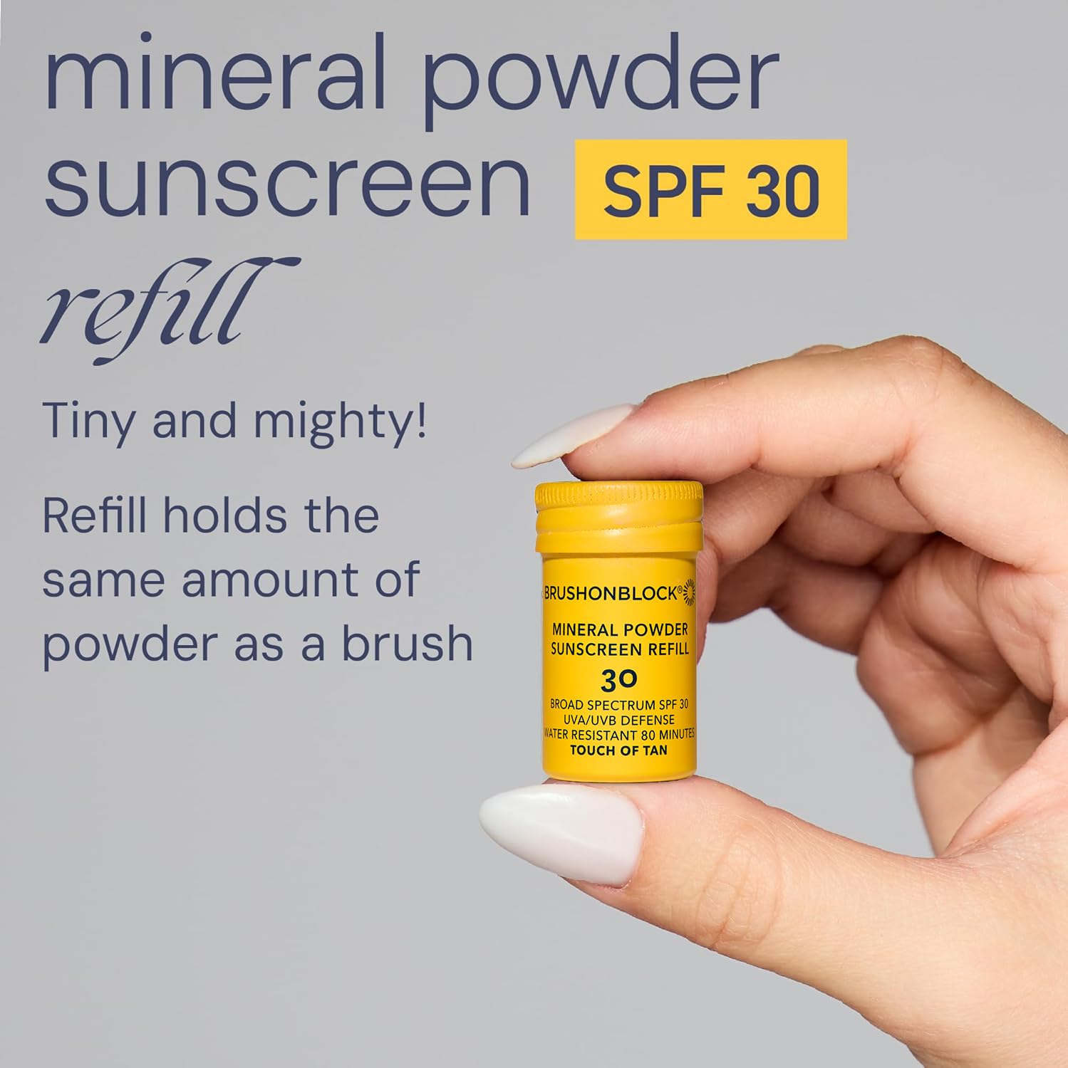 Brush On Block formula with niacinamide, hyaluronic acid, and vitamin C.
