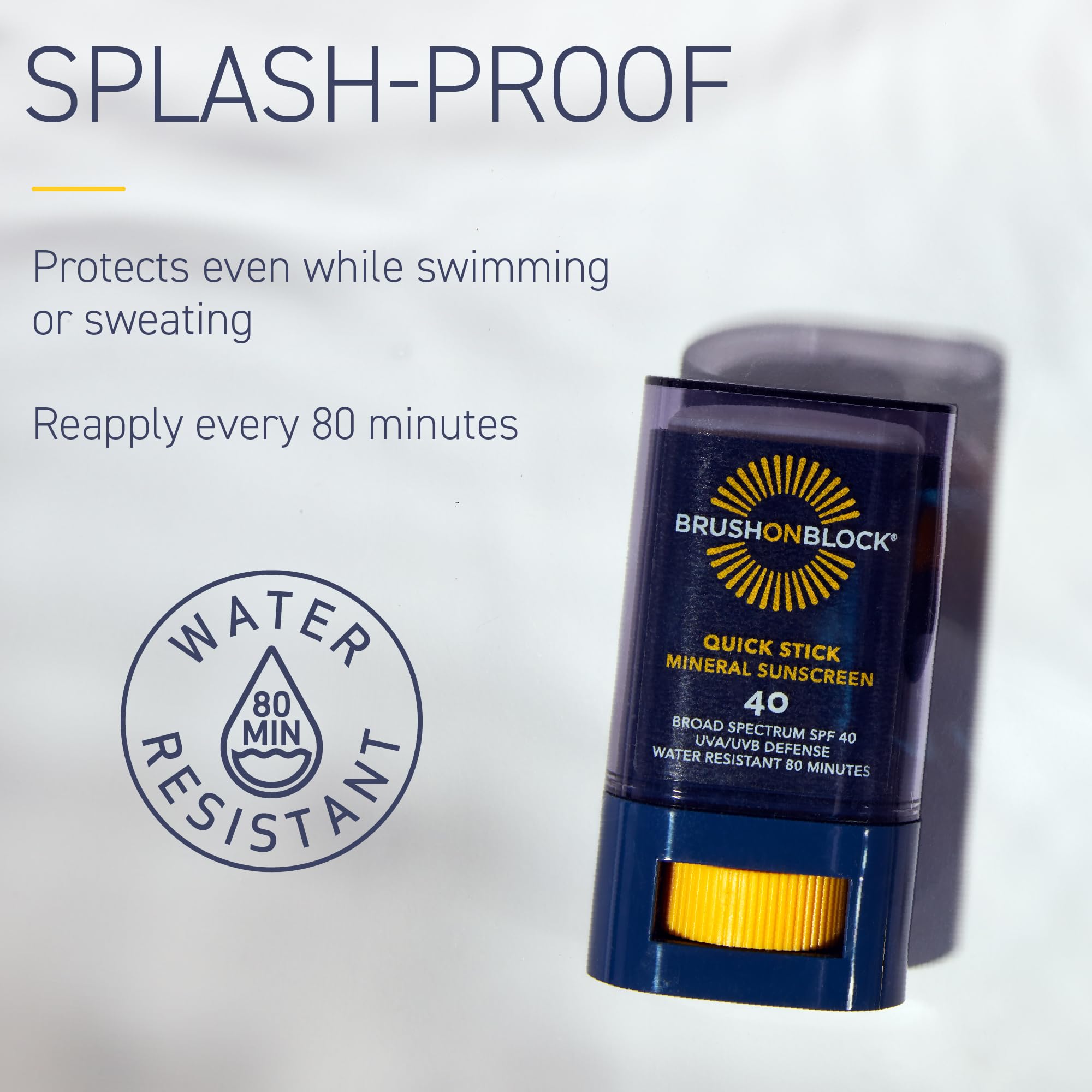 Brush On Block Quick Stick demonstrating 80-minute water resistance during activities