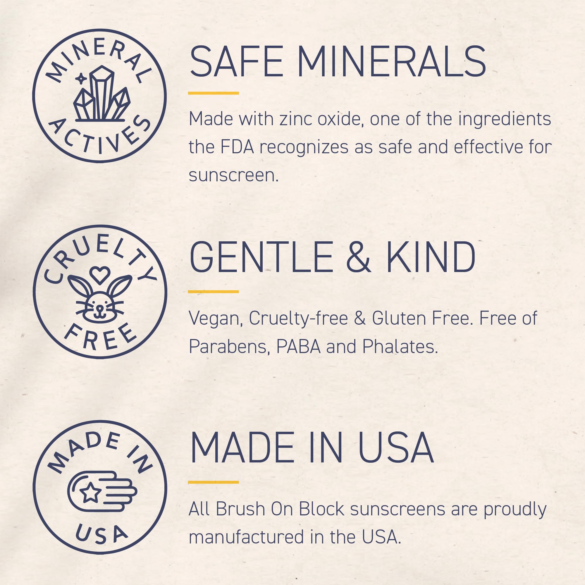 Brush On Block reef-safe formula bottle emphasizes responsible sun protection.