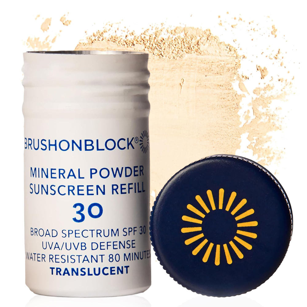 Brush On Block refill packaging showcasing plastic-free restock for easy everyday protection