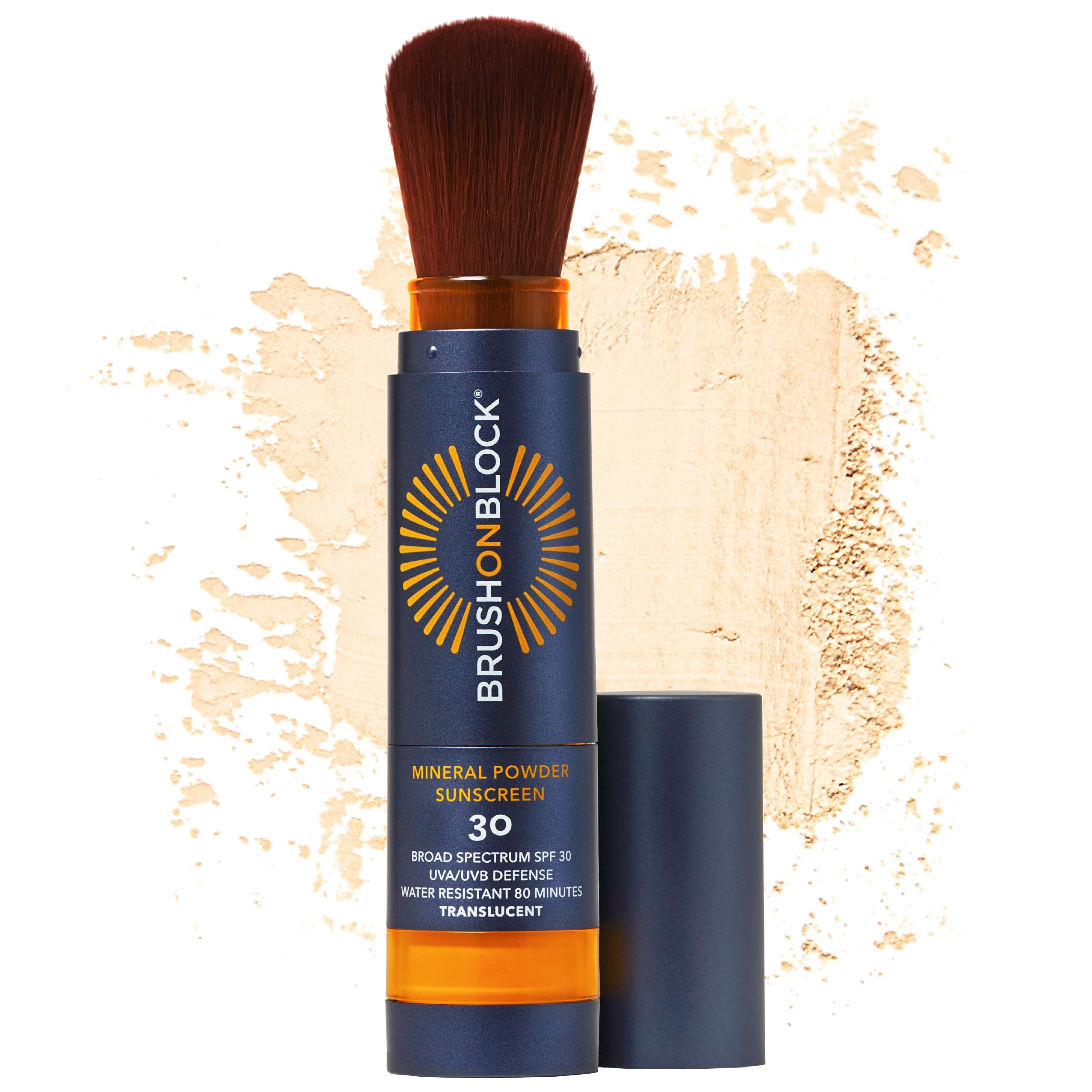 Brush On Block SPF 30 mineral powder sunscreen in compact for on-the-go protection