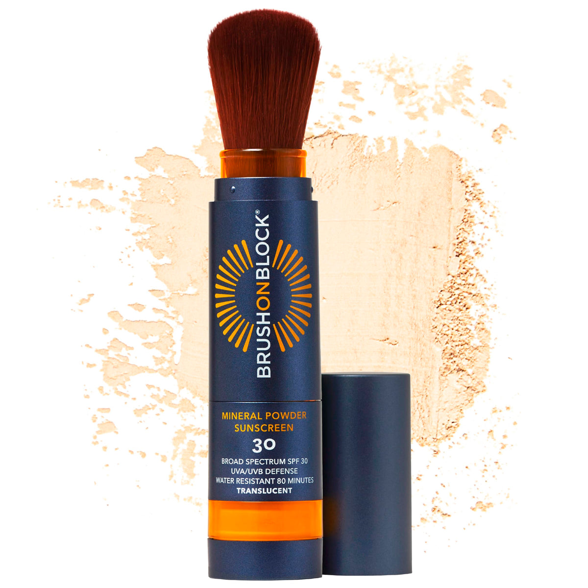 Brush On Block SPF 30 mineral powder sunscreen in compact for on-the-go protection