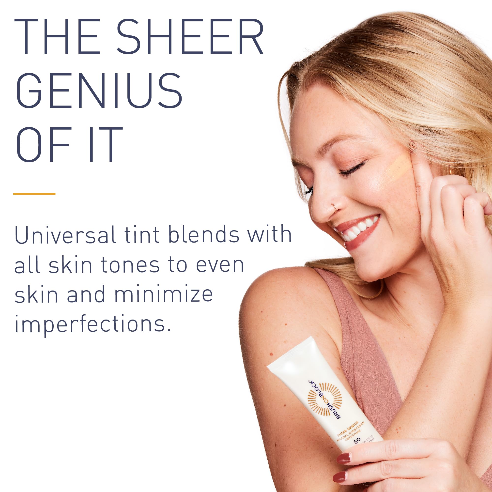 Brush On Block tinted moisturizer swirl demonstrates even coverage and skin-hydrating glow.