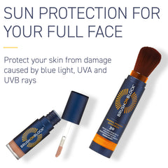 Brush On Block translucent mineral sunscreen powder for natural coverage.