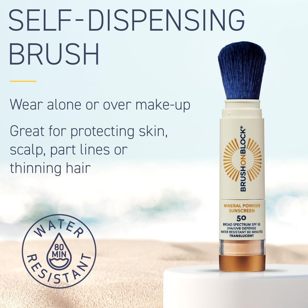 Compact travel-friendly Brush On Block keeps protection on hand for on-the-go reapplication.
