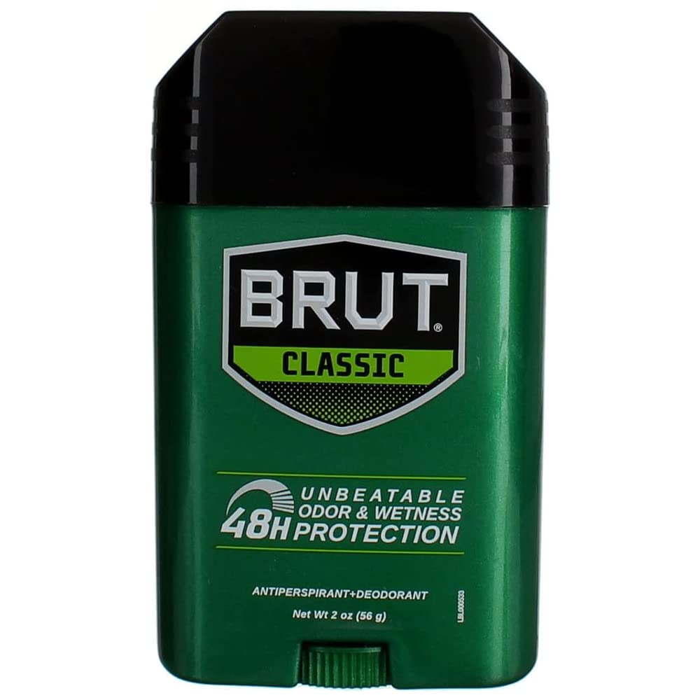 BRUT anti-perspirant stick close-up showing classic scent for all-day freshness.