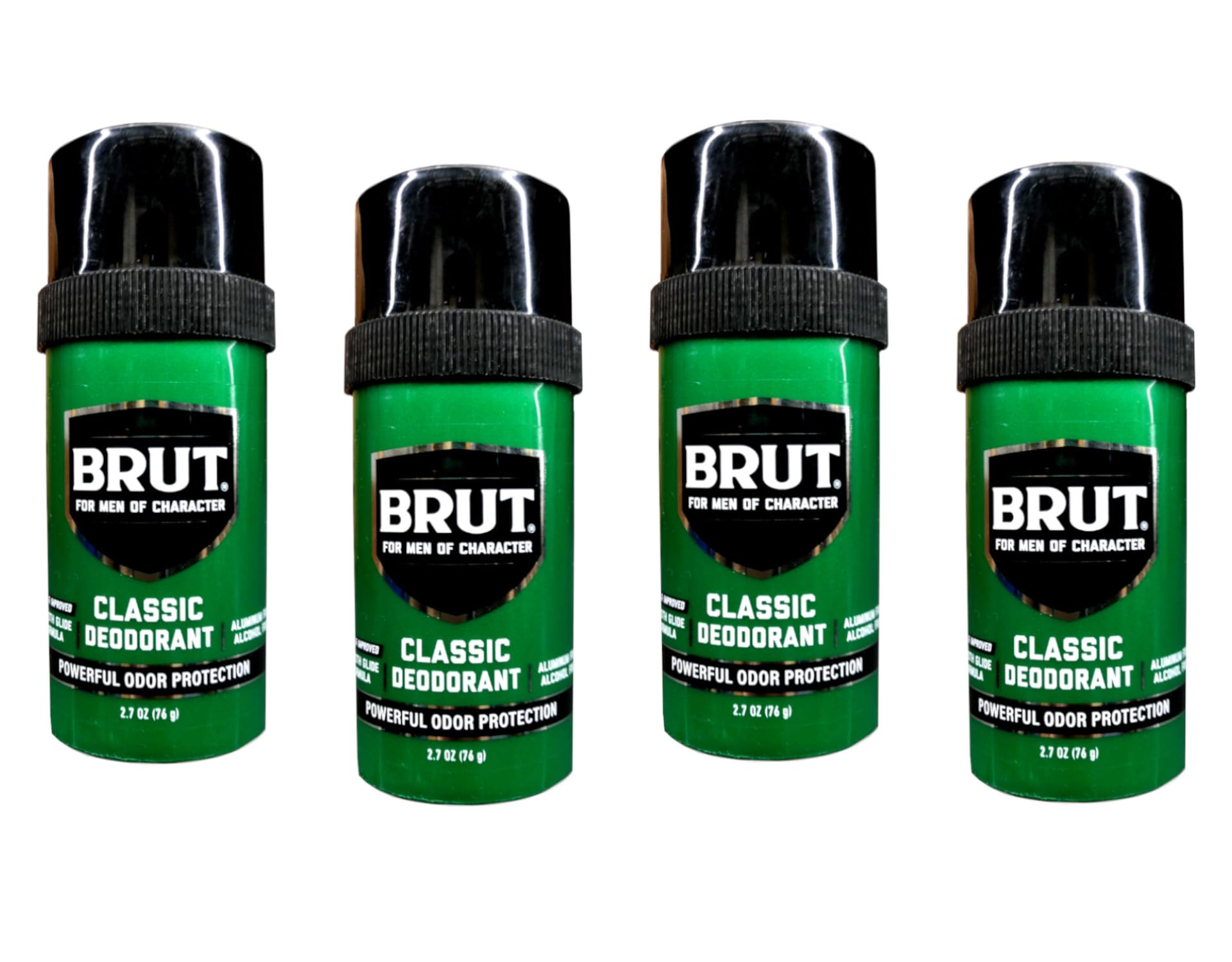 BRUT Classic Round Stick Deodorant applied with a smooth glide for quick protection.