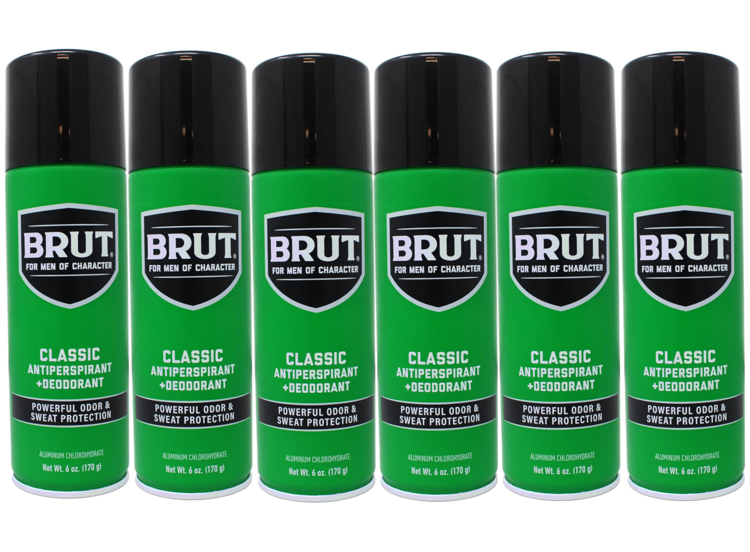 Brut deodorant aerosol bottle with classic scent offers long-lasting freshness