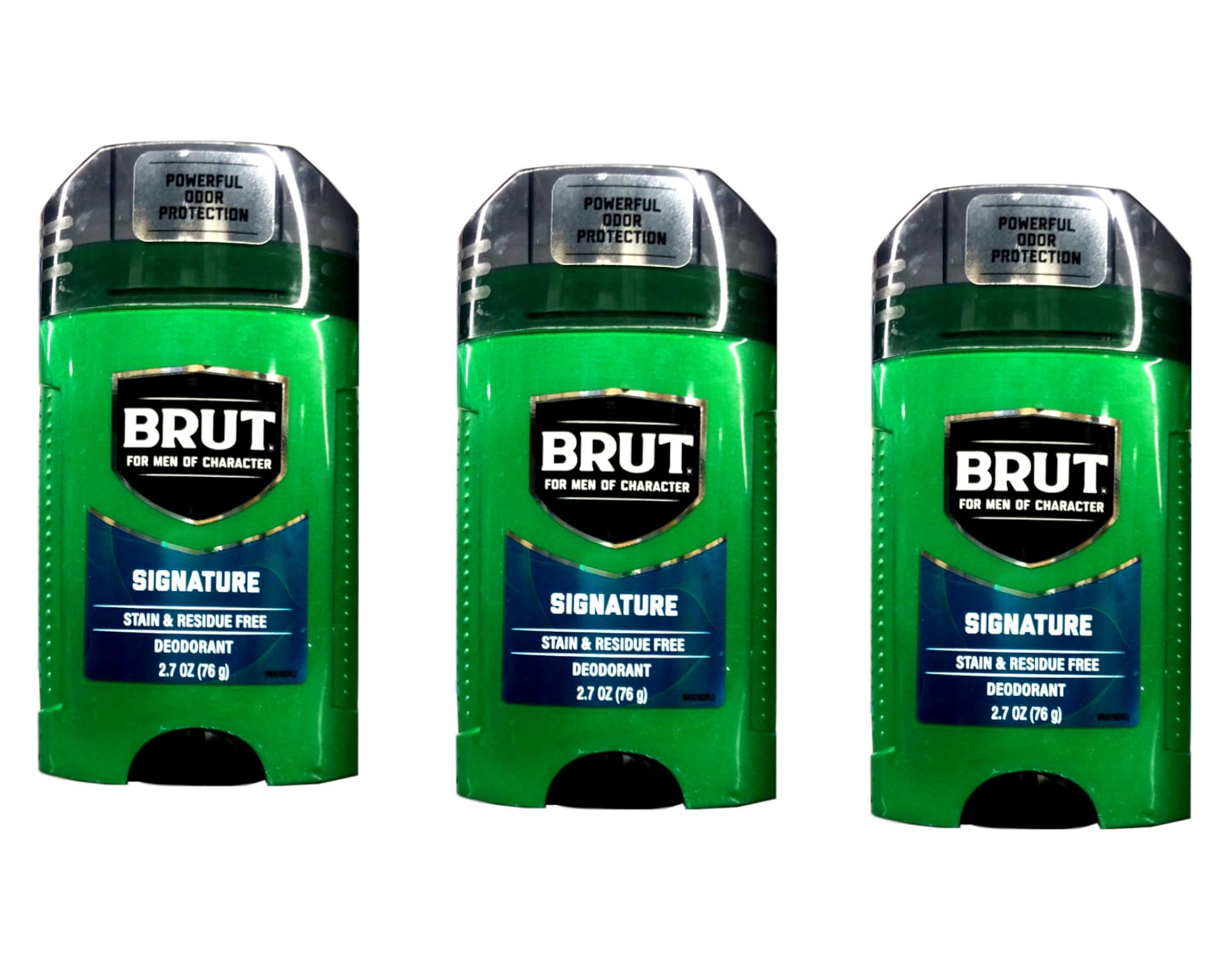 Brut Original Fragrance close-up on oval solid deodorant.