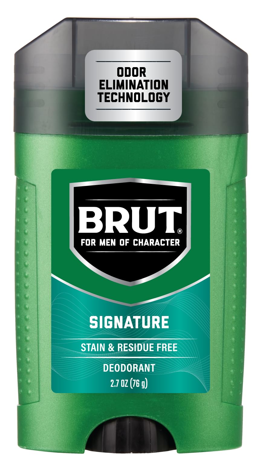 Brut Signature deodorant cap shown for secure storage.