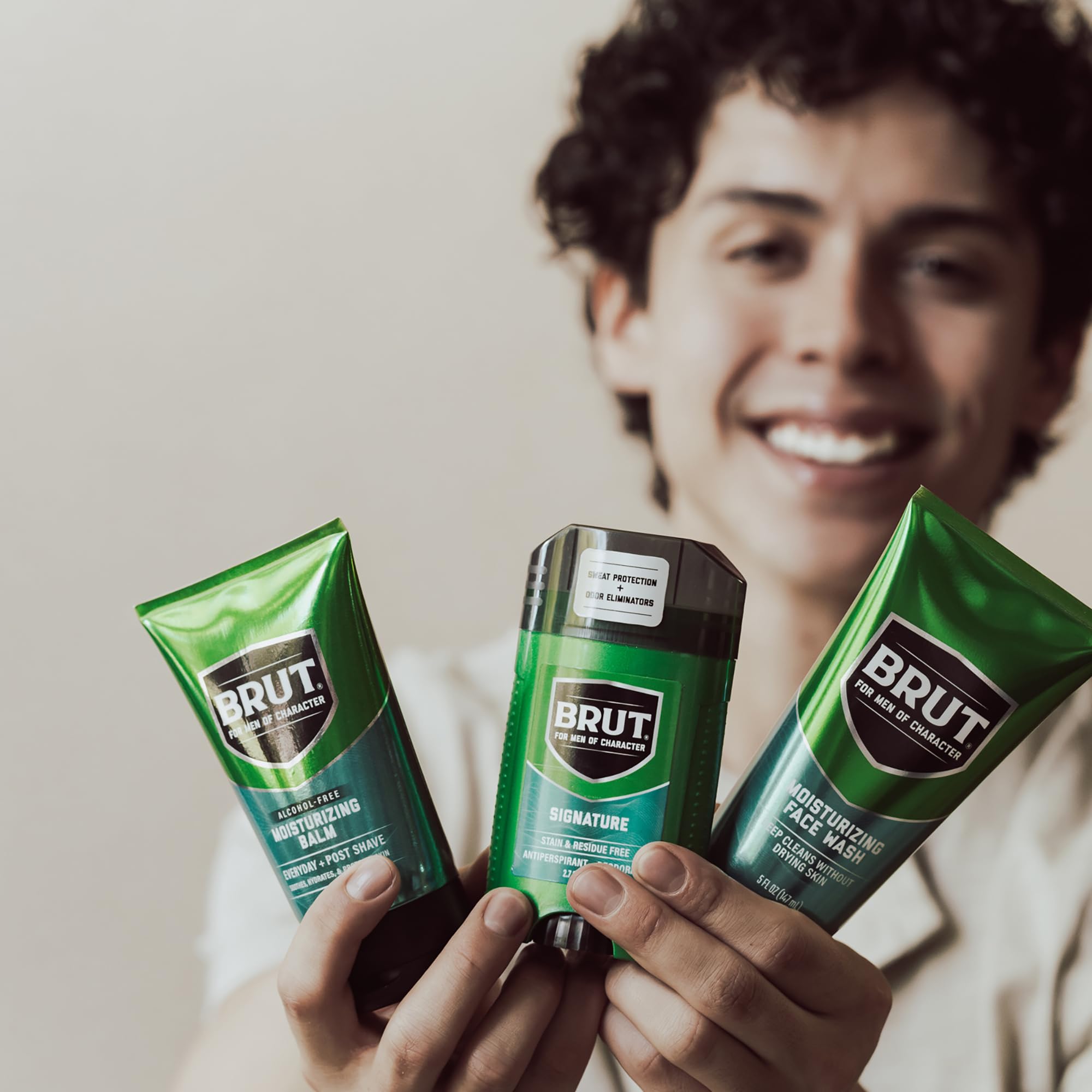 Brut Hydration boost moment as balm moisturizes skin.