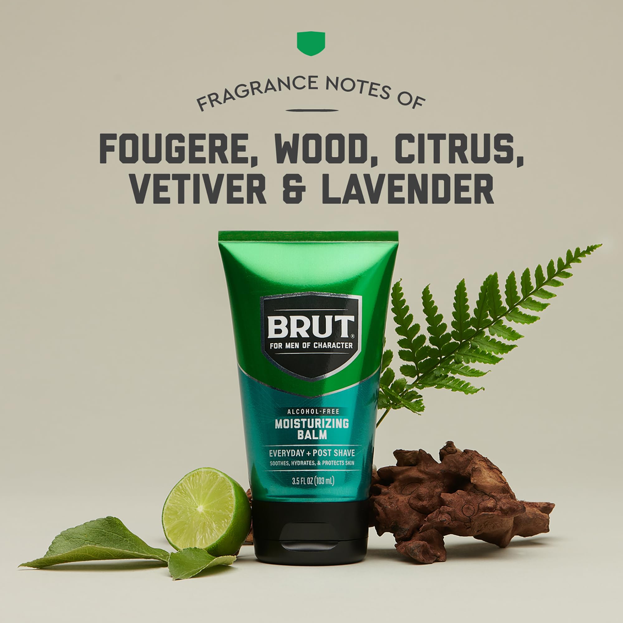 Brut Moisturizing Balm texture closeup shows lightweight, non-greasy feel.