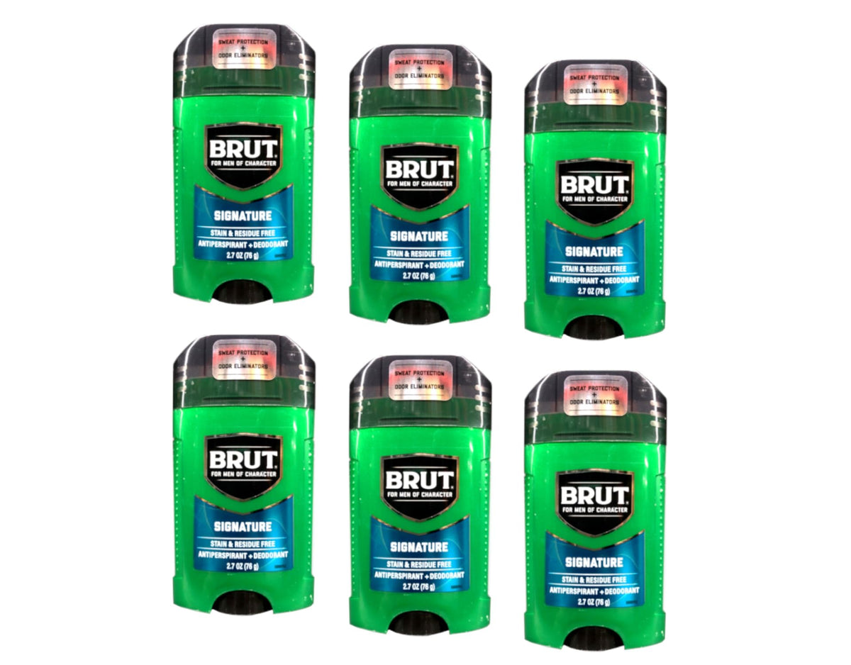 Brut Signature antiperspirant stick front view showing long-lasting freshness.