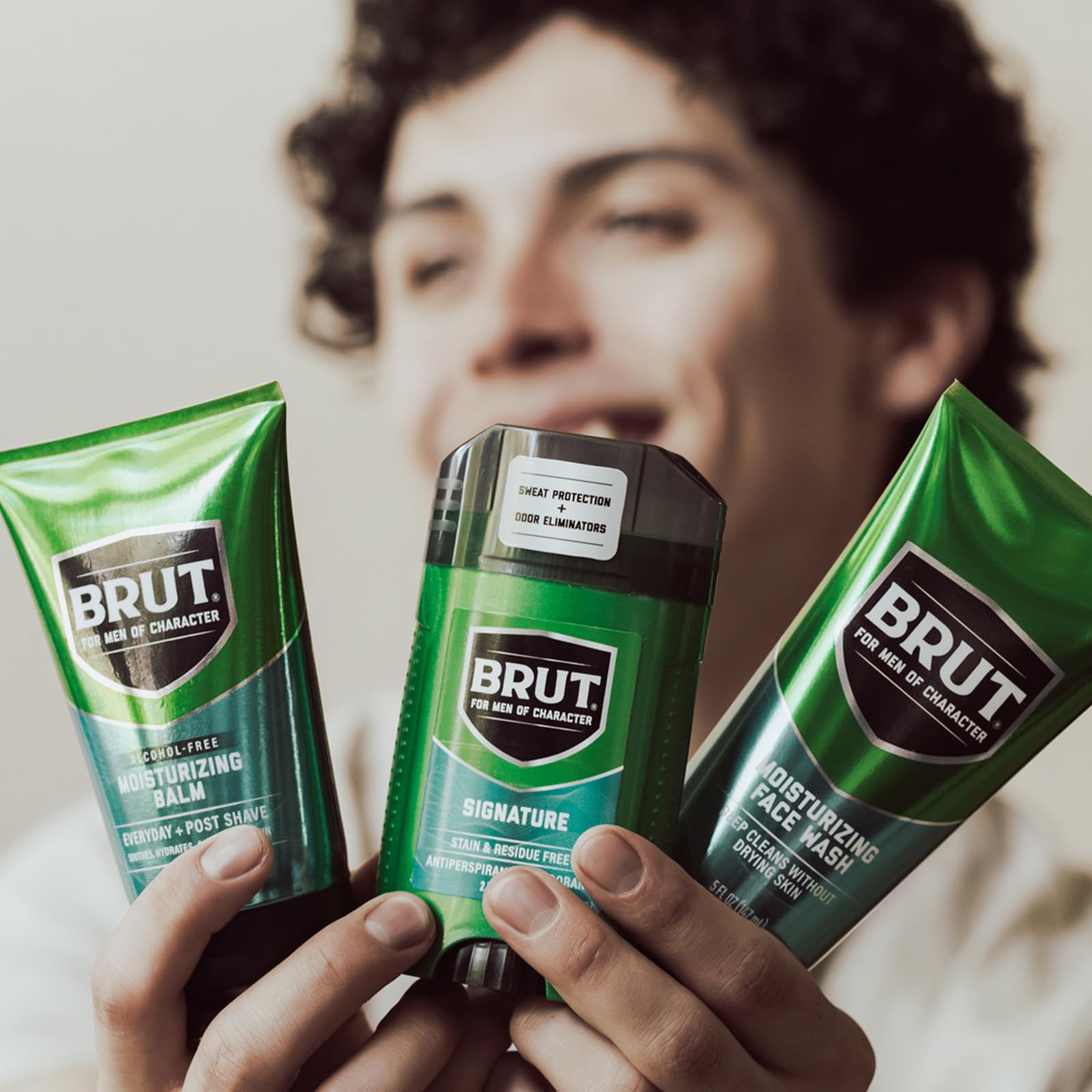 BRUT Signature Scent conveys confidence through distinct fragrance.