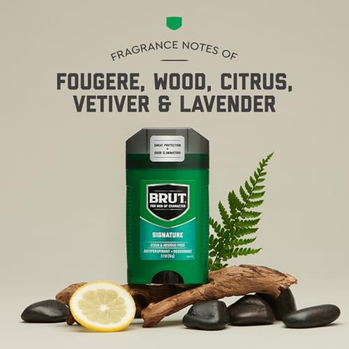 BRUT Signature Scent packaging highlights premium branding and longevity.