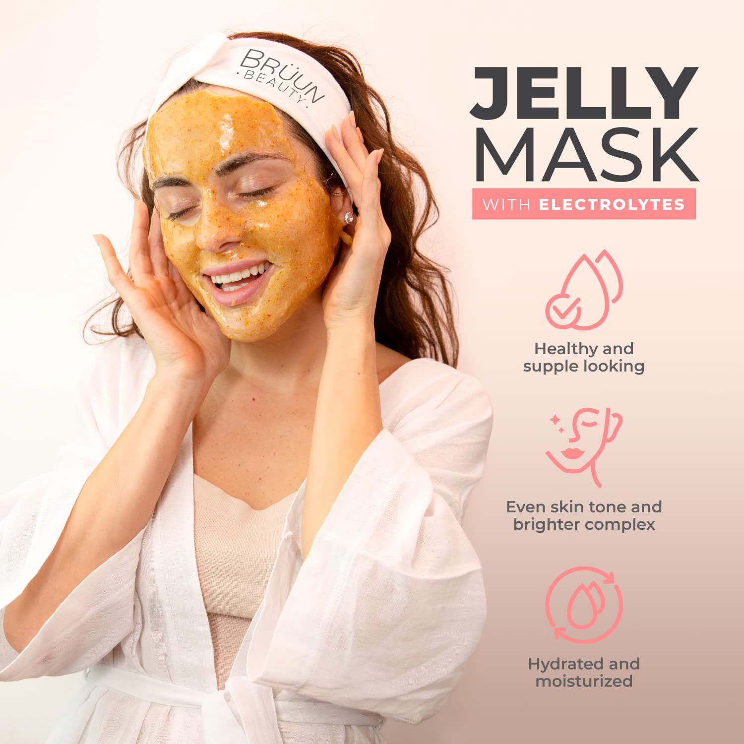 BRÜUN full-face coverage mask targets the entire face with uniform contact.